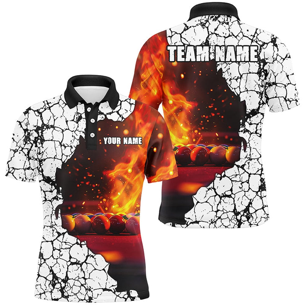 Billiard Polo Shirts, Personalized Crack Billiard Balls Fire 3D Polo & Polo Shirts, Billiard Apparel Clothing, Billiards Team Shirts