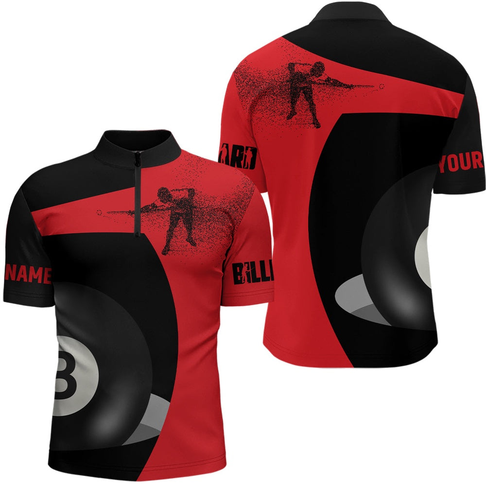 Billiard Polo Shirts, Personalized Customized 3D Funny Billiard Player 8 Ball Pool Red Black Polo Shirts, Billiards Team Shirts
