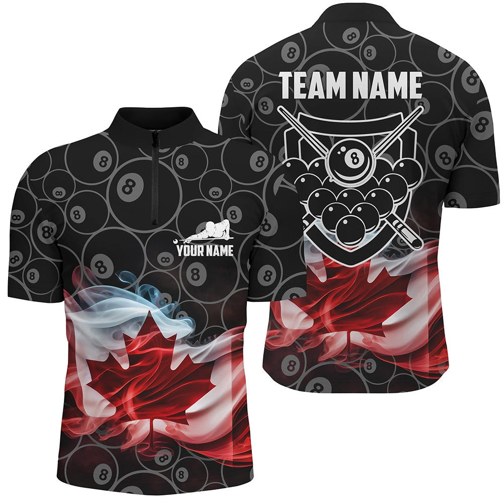 Billiard Polo Shirts, Personalized Customized Canadian Flag Smoke 8 Ball Pool Pattern Billiard 3D Polo Shirts, Billiards Team Shirts