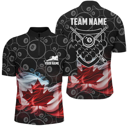 Billiard Polo Shirts, Personalized Customized Canadian Flag Smoke 8 Ball Pool Pattern Billiard 3D Polo Shirts, Billiards Team Shirts