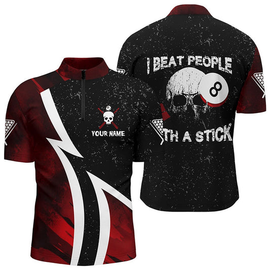 Billiard Polo Shirts, Personalized Customized I Beat People With A Stick Skull 8 Ball Billiard Polo Shirts, Billiards Team Shirts