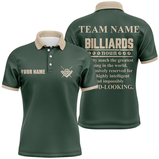 Billiard Polo Shirts, Personalized Dark Green Funny Billiard Polo Shirts Custom Team Name Billiard Jerseys, Billiards Team Shirts