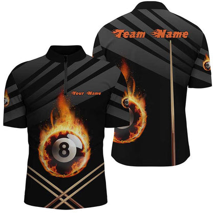 Billiard Polo Shirts, Personalized Fire 8 Ball Billiard 3D Polo Shirts, Custom Name 8 Ball Pool Team Jerseys, Billiards Team Shirts