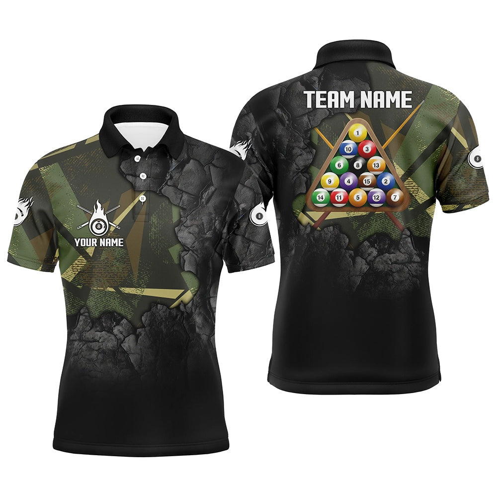 Billiard Polo Shirts, Personalized Fire 8 Ball Pool 3D Polo Shirts, Custom 8 Ball Billiard Balls Team Shirts, Billiards Team Shirts