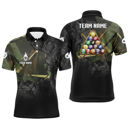 Billiard Polo Shirts, Personalized Fire 8 Ball Pool 3D Polo Shirts, Custom 8 Ball Billiard Balls Team Shirts, Billiards Team Shirts