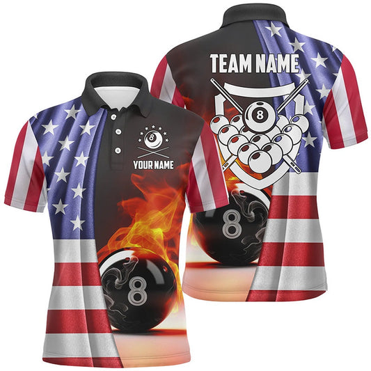 Billiard Polo Shirts, Personalized Fire 8 Ball Pool Billiard 3D Polo Shirts, Custom US Flag Billiards Jerseys, Billiards Team Shirts