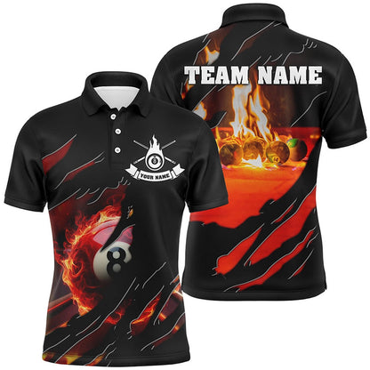 Billiard Polo Shirts, Personalized Fire 8 Ball Pool Polo Shirts, Custom 3D Flame Billiard Balls Team Jerseys, Billiards Team Shirts