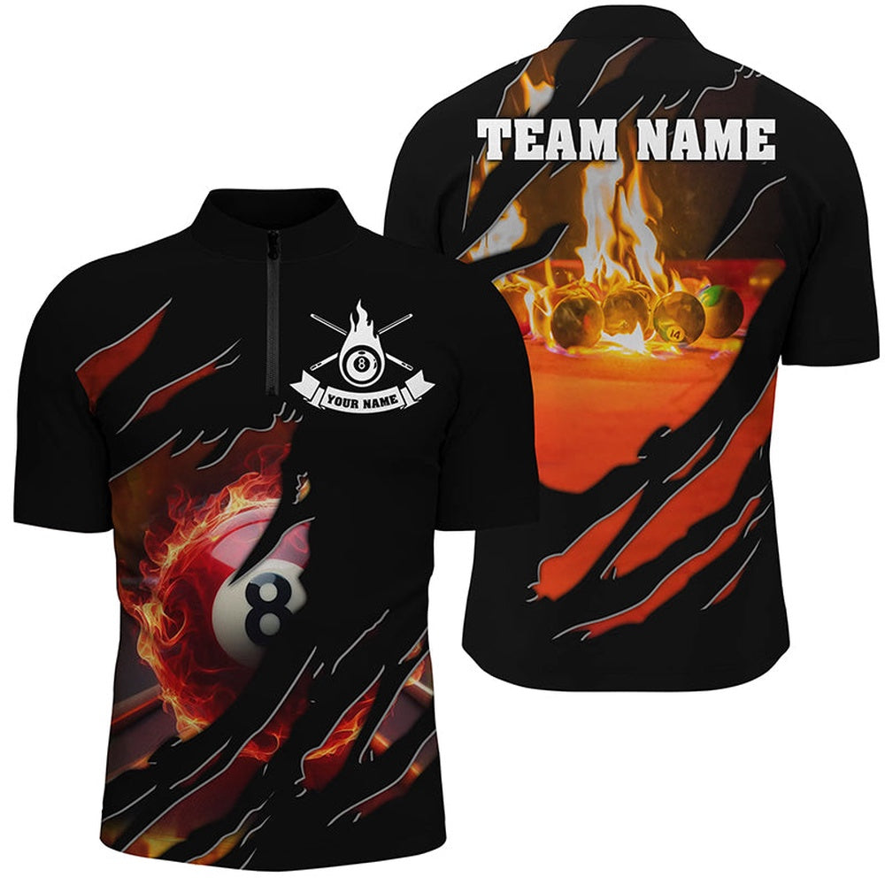 Billiard Polo Shirts, Personalized Fire 8 Ball Pool Polo Shirts, Custom 3D Flame Billiard Balls Team Jerseys, Billiards Team Shirts