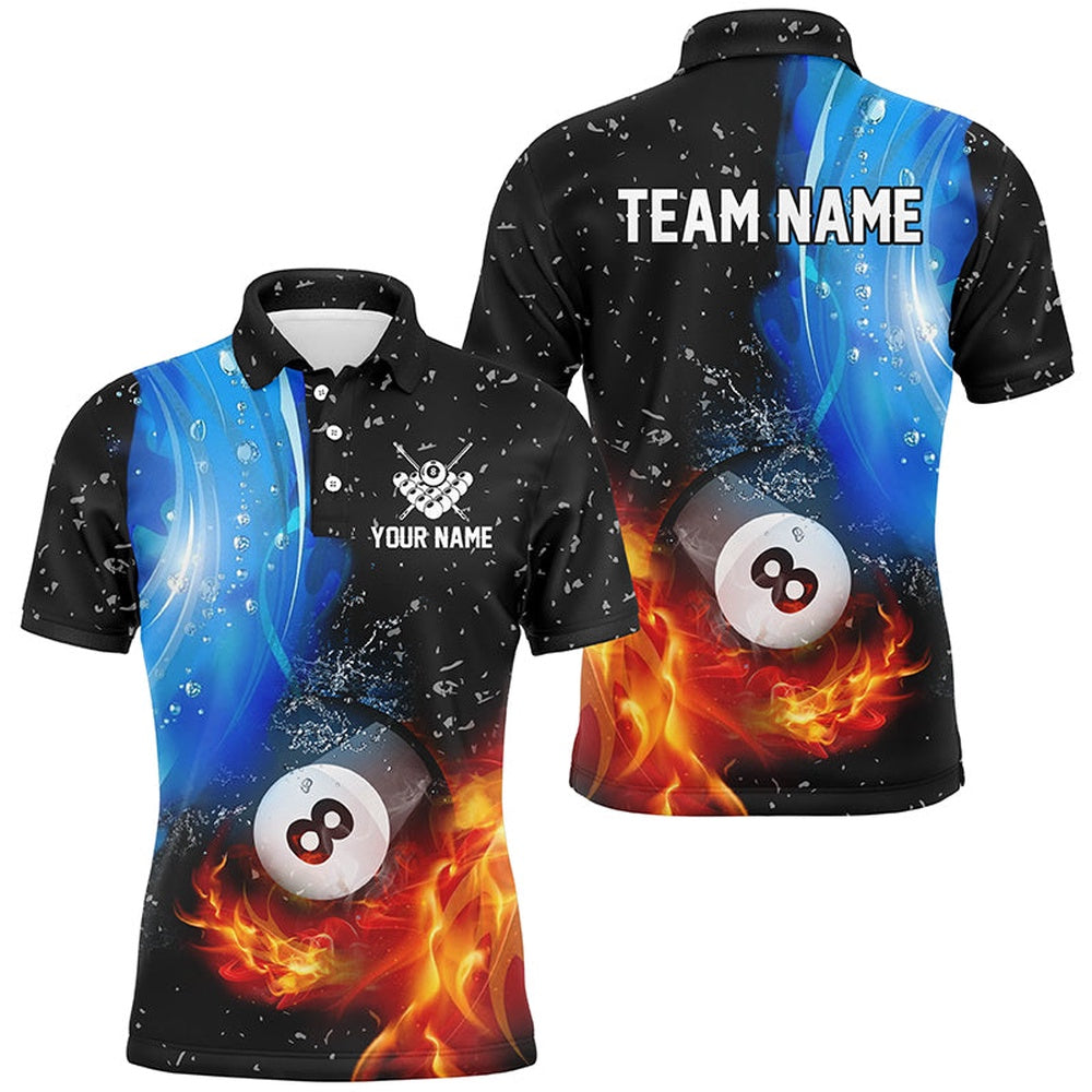 Billiard Polo Shirts, Personalized Fire And Water 8 Ball Pool Billiard Shirts Custom 3D Billiard Jerseys, Billiards Team Shirts