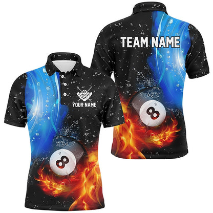 Billiard Polo Shirts, Personalized Fire And Water 8 Ball Pool Billiard Shirts Custom 3D Billiard Jerseys, Billiards Team Shirts