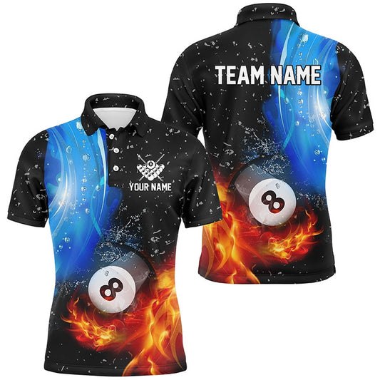Billiard Polo Shirts, Personalized Fire And Water 8 Ball Pool Billiard Shirts Custom 3D Billiard Jerseys, Billiards Team Shirts