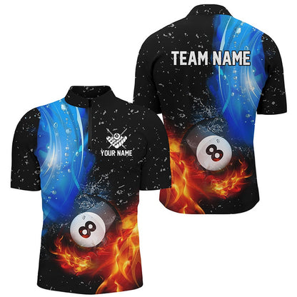 Billiard Polo Shirts, Personalized Fire And Water 8 Ball Pool Billiard Shirts Custom 3D Billiard Jerseys, Billiards Team Shirts