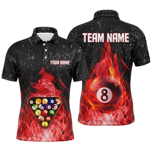 Billiard Polo Shirts, Personalized Fire Billiard Balls Red Black Billiard 3D Polo Shirts, 8 Ball Pool Shirts, Billiards Team Shirts
