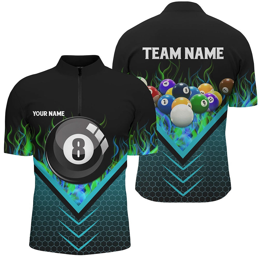 Billiard Polo Shirts, Personalized Fire Hive Blue 8 Ball Billiard 3D Polo Shirts, Custom Pool Balls Team Jerseys, Billiards Team Shirts
