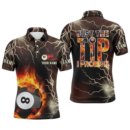 Billiard Polo Shirts, Personalized Fire Lightning 8 Ball Pool Just The Tip I Promise Billiard 3D Polo Shirts, Billiards Team Shirts