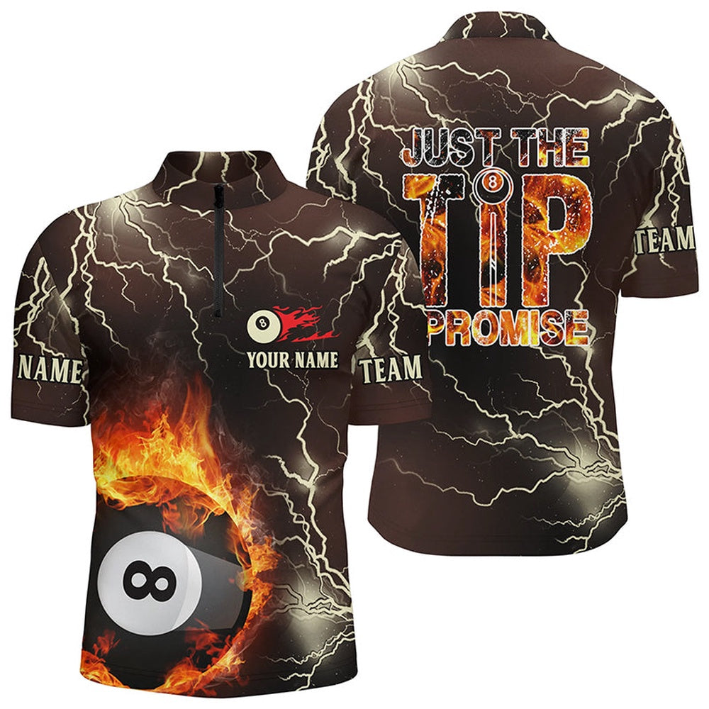 Billiard Polo Shirts, Personalized Fire Lightning 8 Ball Pool Just The Tip I Promise Billiard 3D Polo Shirts, Billiards Team Shirts