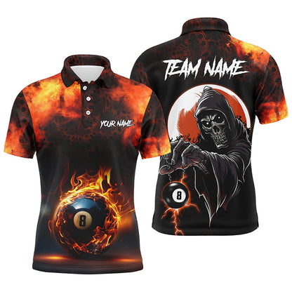 Billiard Polo Shirts, Personalized Flame 8 Ball Pool Billiard Polo Shirts Custom Skull Billiard Team Shirts, Billiards Team Shirts