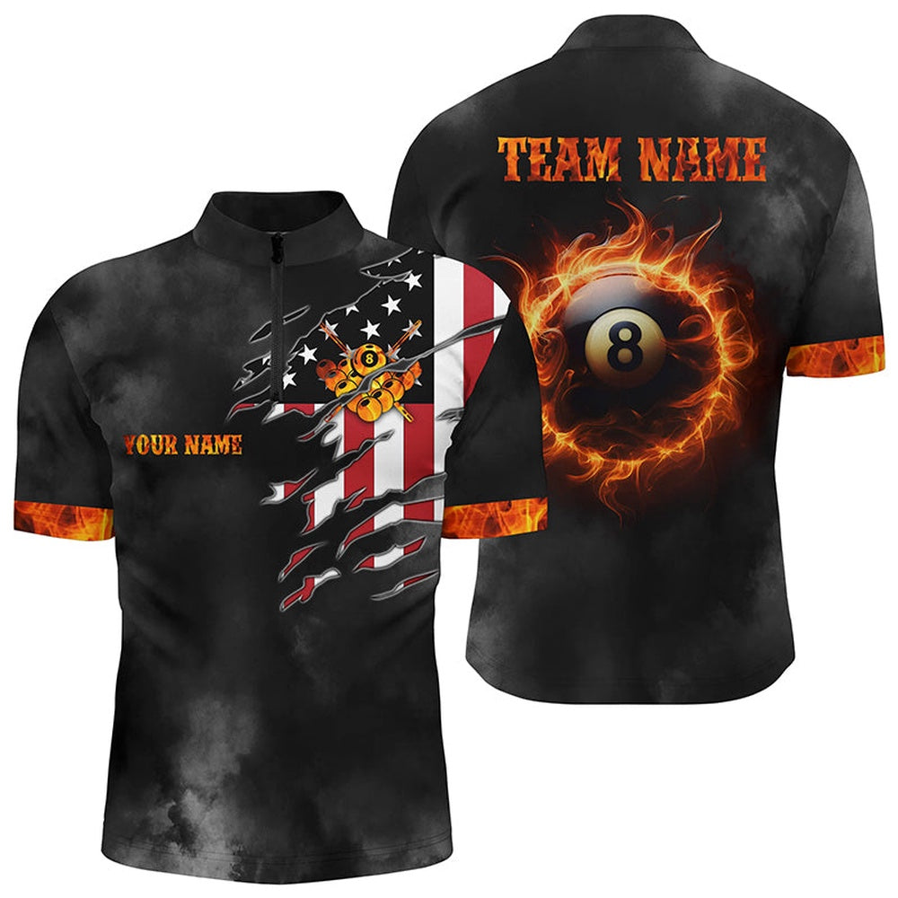Billiard Polo Shirts, Personalized Flame 8 Ball Pool Billiard Polo Shirts, Us Flag For Billiard Lover, Billiards Team Shirts