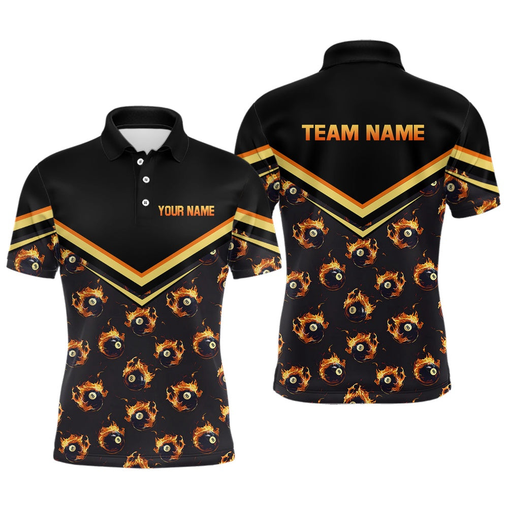 Billiard Polo Shirts, Personalized Flame 8 Ball Pool Polo Shirts Billiards Jerseys Custom Billiard Team Shirts, Billiards Team Shirts