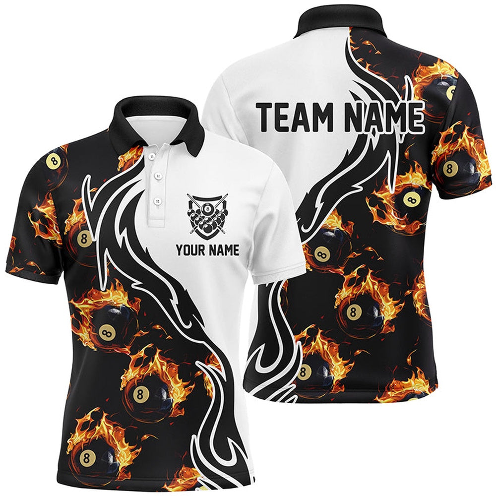 Billiard Polo Shirts, Personalized Flame 8 Ball Pool Polo Shirts Custom Billiard Shirts Billiard Team Jerseys, Billiards Team Shirts