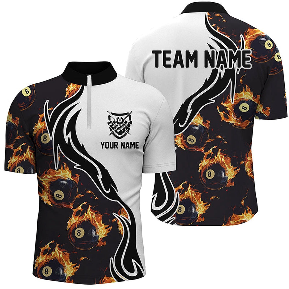 Billiard Polo Shirts, Personalized Flame 8 Ball Pool Polo Shirts Custom Billiard Shirts Billiard Team Jerseys, Billiards Team Shirts
