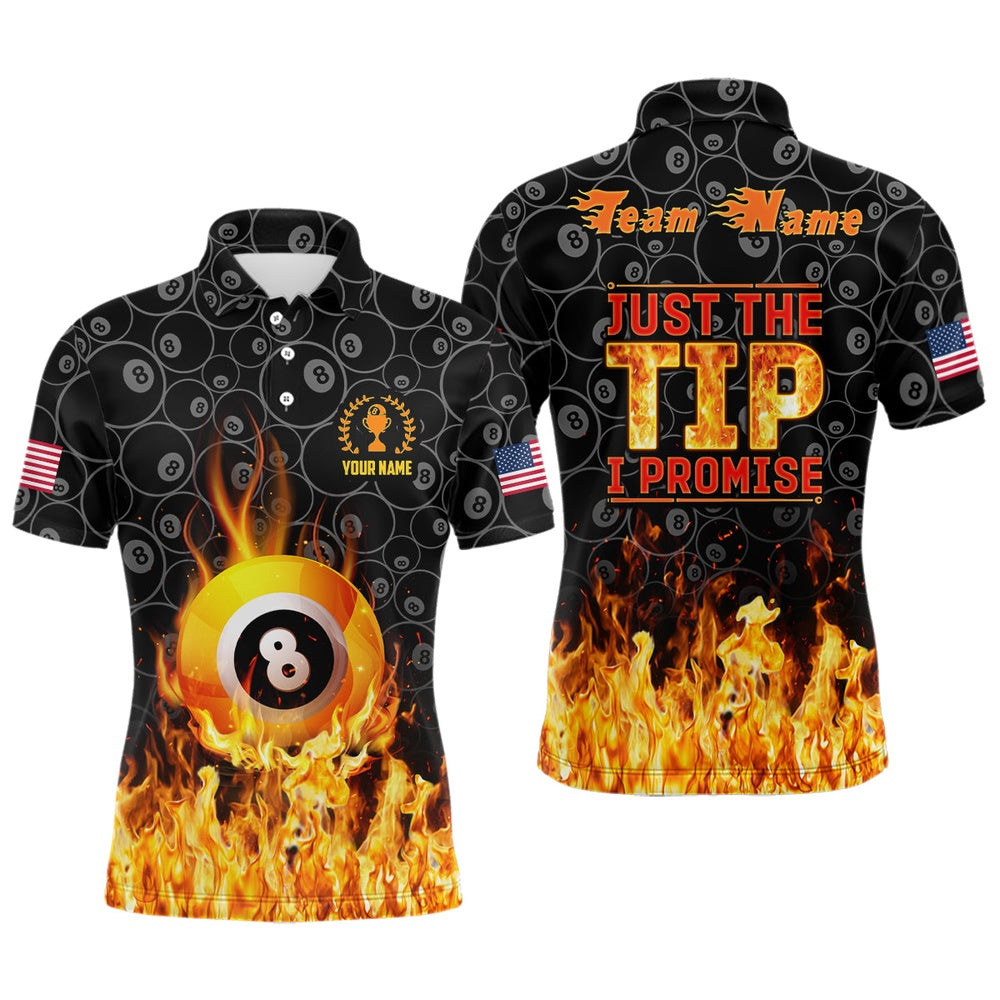 Billiard Polo Shirts, Personalized Flame Cool Billiard Ball 8 Just The Tip I Promise Funny Billiard Polo Shirts, Billiards Team Shirts