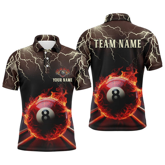 Billiard Polo Shirts, Personalized Flame Lightning Ball 8 Billiard 'S Polo Shirts Custom Pool Team Uniform Shirts, Billiards Team Shirts