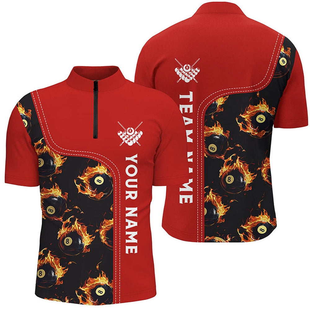 Billiard Polo Shirts, Personalized Flame Red 8 Ball Pool Polo Shirts Custom Billiard Shirts Billiard Team Jerseys, Billiards Team Shirts