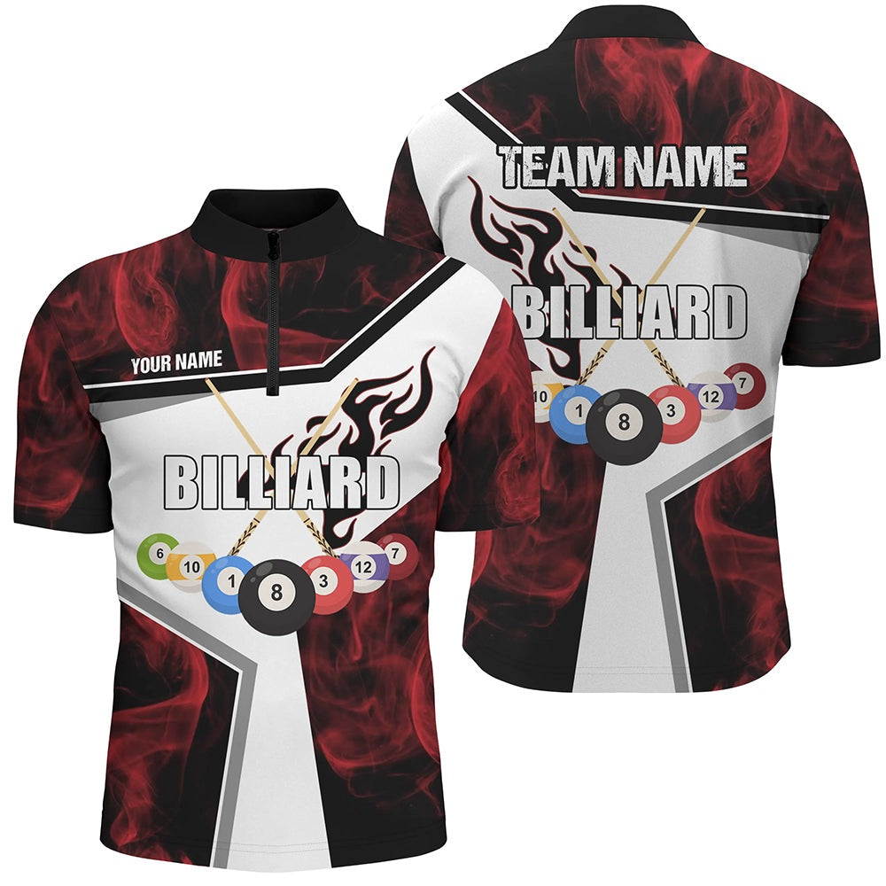 Billiard Polo Shirts, Personalized Flame Red Billiard Balls Polo Shirts Custom Billiard Team Jerseys, Billiards Team Shirts