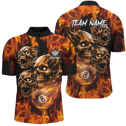 Billiard Polo Shirts, Personalized Flaming 8 Ball Pool Custom Skull Billiard Shirts, Team League Billiard Jerseys, Billiards Team Shirts