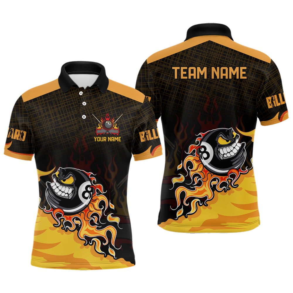 Billiard Polo Shirts, Personalized Funny 8 Ball Pool Fire Billiard Polo Shirts Custom 3D Billiard Shirts Funny, Billiards Team Shirts