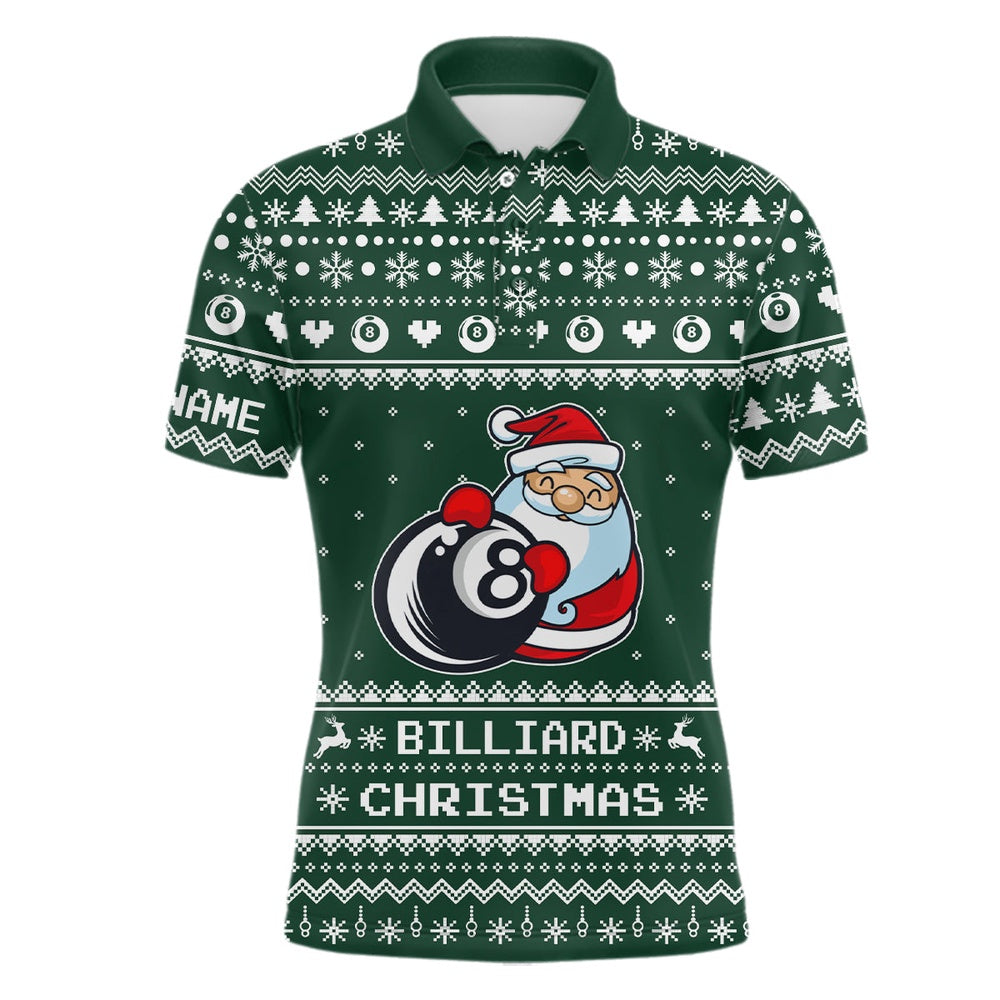 Billiard Polo Shirts, Personalized Funny Billiard 8 Ball Pool With Santa Claus Christmas Billiard Polo Shirts, Billiards Team Shirts