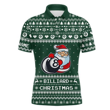 Billiard Polo Shirts, Personalized Funny Billiard 8 Ball Pool With Santa Claus Christmas Billiard Polo Shirts, Billiards Team Shirts