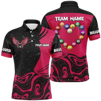 Billiard Polo Shirts, Personalized Funny Billiard Balls Heart Custom Polo & Polo Shirts, Pink Billiard Jerseys, Billiards Team Shirts