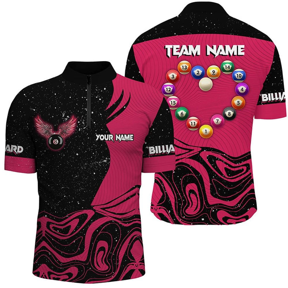 Billiard Polo Shirts, Personalized Funny Billiard Balls Heart Custom Polo & Polo Shirts, Pink Billiard Jerseys, Billiards Team Shirts