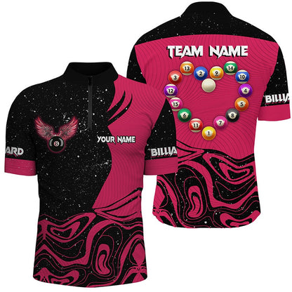 Billiard Polo Shirts, Personalized Funny Billiard Balls Heart Custom Polo & Polo Shirts, Pink Billiard Jerseys, Billiards Team Shirts