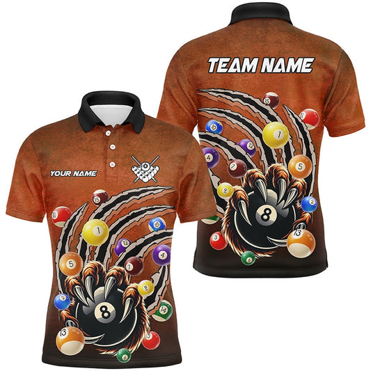 Billiard Polo Shirts, Personalized Funny Billiard Claws 3D Printed Billiard Shirts Custom Billiard Balls Team Jerseys, Billiards Team Shirts