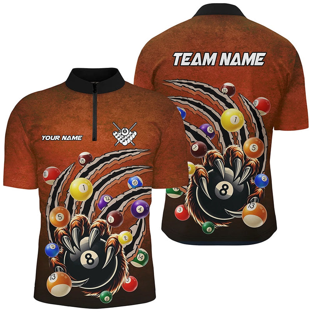Billiard Polo Shirts, Personalized Funny Billiard Claws 3D Printed Billiard Shirts Custom Billiard Balls Team Jerseys, Billiards Team Shirts