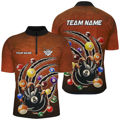 Billiard Polo Shirts, Personalized Funny Billiard Claws 3D Printed Billiard Shirts Custom Billiard Balls Team Jerseys, Billiards Team Shirts