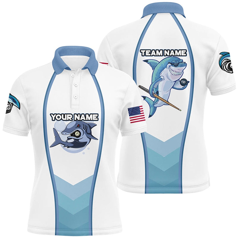 Billiard Polo Shirts, Personalized Funny Billiard Shark Polo Shirts Custom Name Shark Pool Billiards Apparel, Billiards Team Shirts