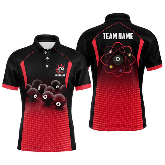 Billiard Polo Shirts, Personalized Funny Billiards Red Black Gradient All Over Print Billiard Polo Shirts, Billiards Team Shirts