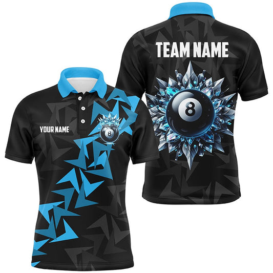 Billiard Polo Shirts, Personalized Funny Blue 8 Ball Pool Ice Custom Billiard Shirts, Unique Billiard Jerseys Attire, Billiards Team Shirts