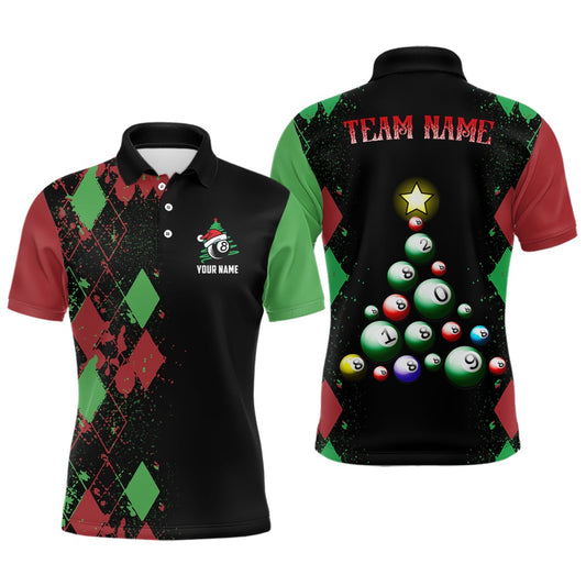 Billiard Polo Shirts, Personalized Funny Christmas 8 Ball Billiards Polo Shirts Custom Christmas Billiard Shirts, Billiards Team Shirts