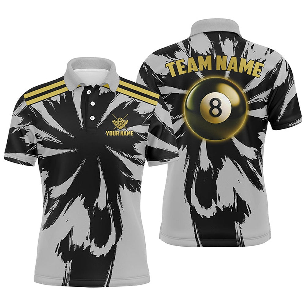 Billiard Polo Shirts, Personalized Funny Grey Storm 8 Ball Pool Billiard Polo Shirts Custom Unique Billiard Jerseys, Billiards Team Shirts