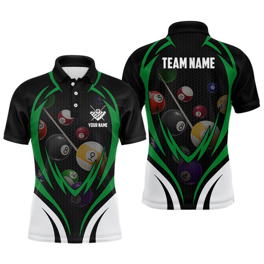 Billiard Polo Shirts, Personalized Funny Pool Balls Billiards Red 3D Polo Shirts, Custom Name Billiards Jerseys, Billiards Team Shirts