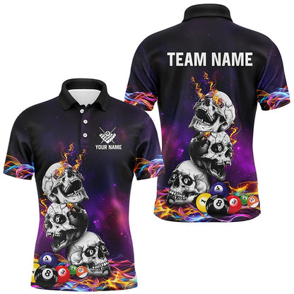 Billiard Polo Shirts, Personalized Funny Skull Colorful Billiard Balls Jerseys Custom Unique 3D Billiard Shirts, Billiards Team Shirts