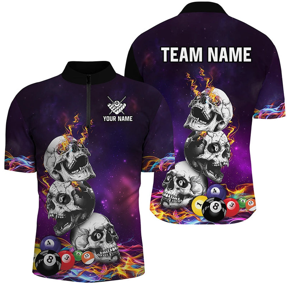 Billiard Polo Shirts, Personalized Funny Skull Colorful Billiard Balls Jerseys Custom Unique 3D Billiard Shirts, Billiards Team Shirts