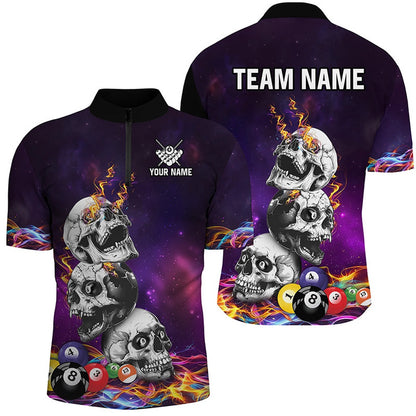 Billiard Polo Shirts, Personalized Funny Skull Colorful Billiard Balls Jerseys Custom Unique 3D Billiard Shirts, Billiards Team Shirts