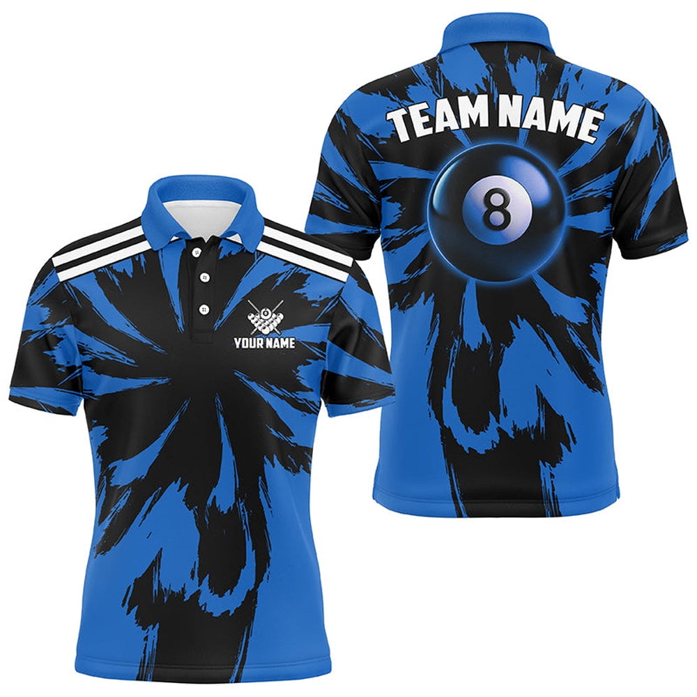 Billiard Polo Shirts, Personalized Funny Storm Blue 8 Ball Pool Billiard Shirts Custom Unique Team Billiard Jerseys, Billiards Team Shirts