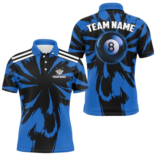 Billiard Polo Shirts, Personalized Funny Storm Blue 8 Ball Pool Billiard Shirts Custom Unique Team Billiard Jerseys, Billiards Team Shirts